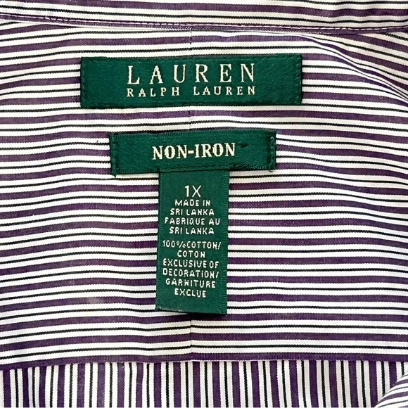 Lauren Ralph Lauren women’s button-up 1X plus sz purple white stripes non iron - Picture 4 of 8